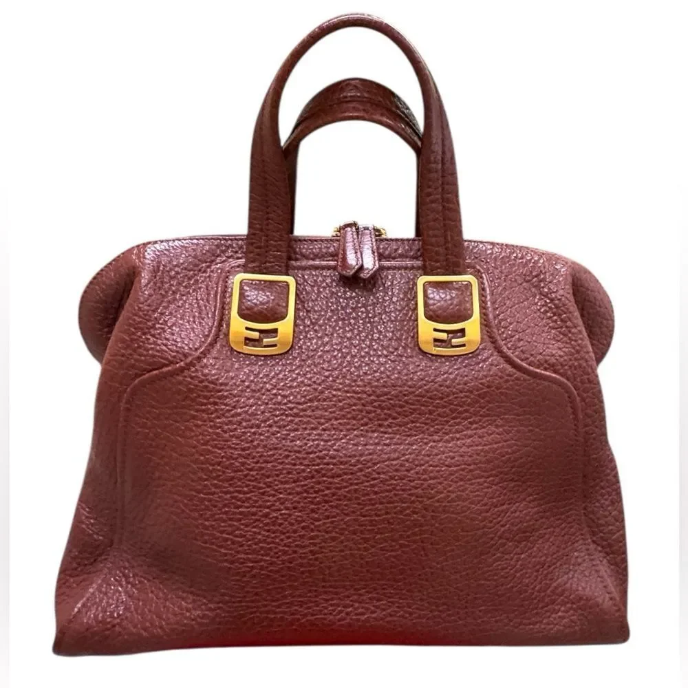 FENDI Brown Pebbled Leather Chameleon Top Handle Tote Bag Handbag Auth Ex.++ - Picture 1 of 16